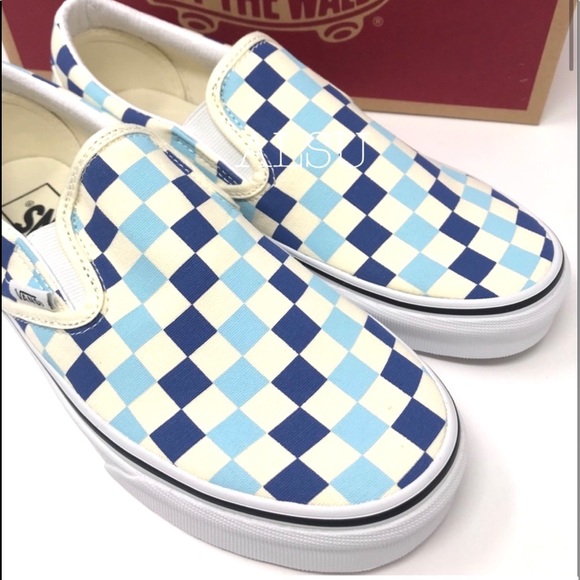 💖MEGA SALE💖VANS Classic Slip On Checkerboard Casual Blue az  Men’s  VN0A38F7QC - Picture 3 of 11